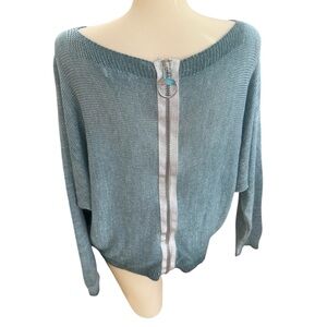 Made In Italy Women’s Metallic Zipper Sweaters Boat Neck One Size Green